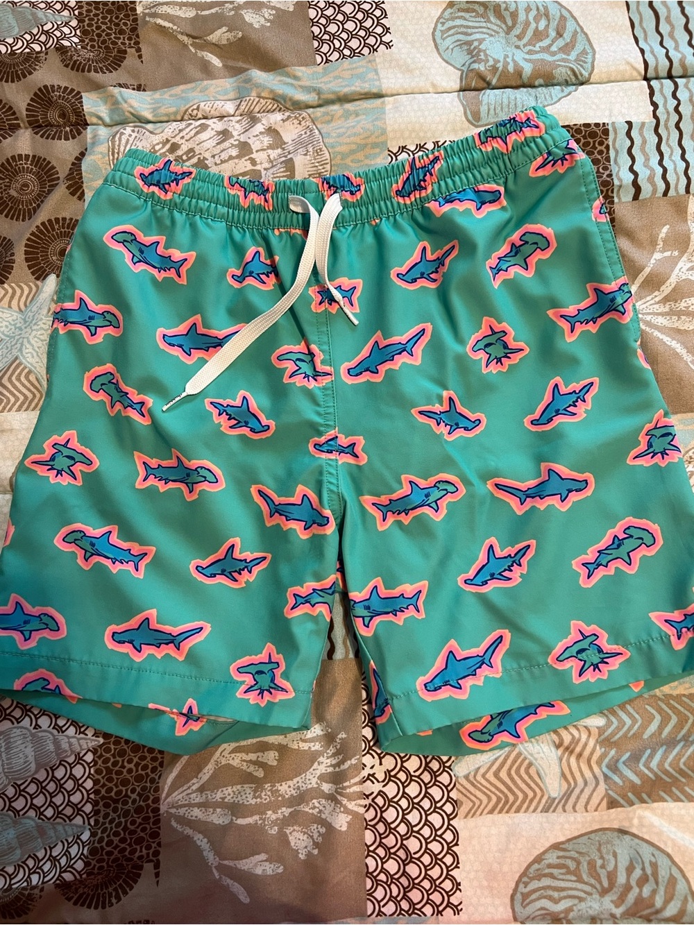 Chubbies Kids Teal Shark Print Swim Shorts - Fun Beach Swimwear